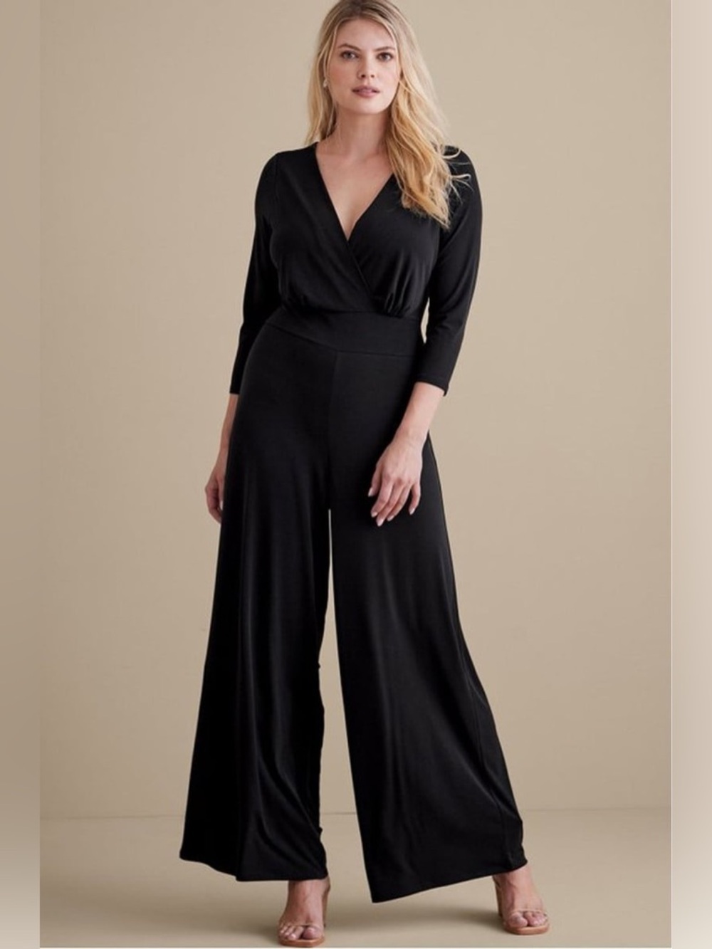 Soft Surroundings Penelope 3/4 Sleeve Jumpsuit Black Womens Size XL